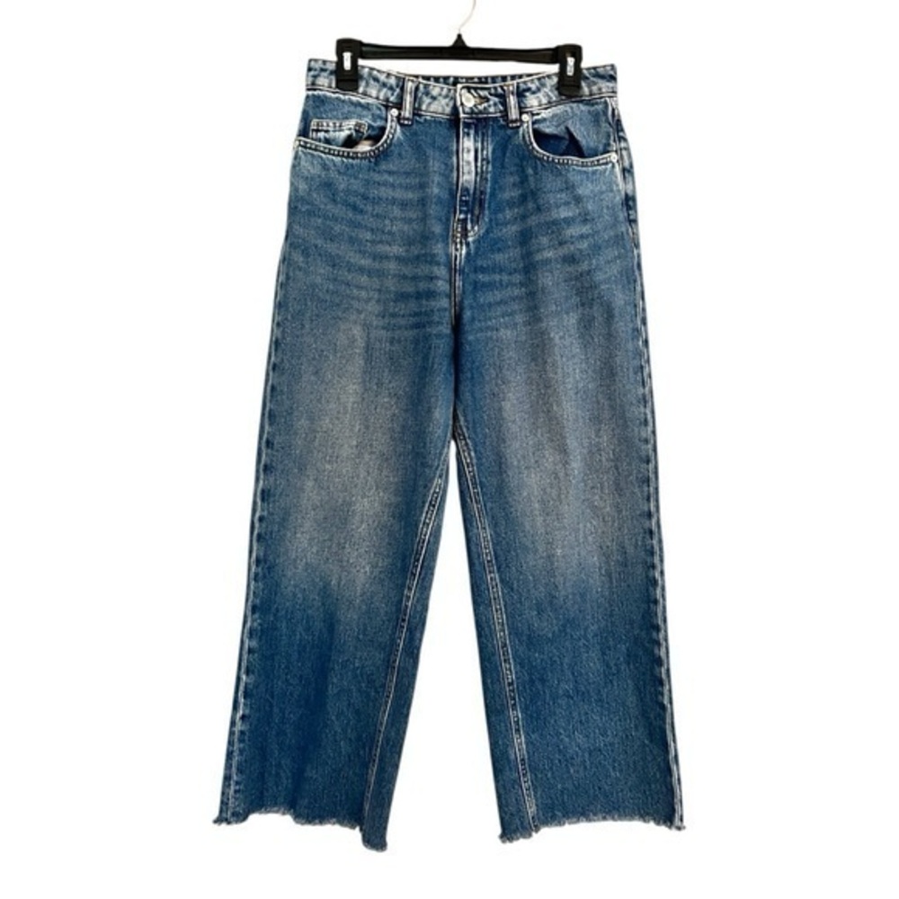 FRANK & OAK 30 Nina Wide Leg Crop Jeans Frayed Hem